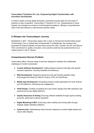 Transcodezy IT Solutions Pvt. Ltd._ Empowering Digital Transformation with Innovation and Expertise
