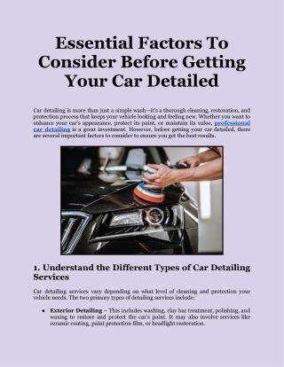 Essential Factors to Consider Before Getting Your Car Detailed