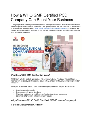 WHO GMP Certified PCD Company
