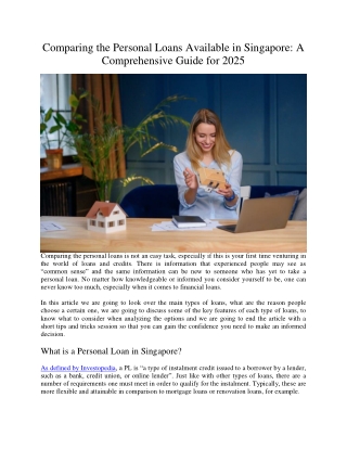 Comparing the Personal Loans Available in Singapore A Comprehensive Guide for 2025