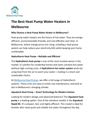 The Best Heat Pump Water Heaters in Melbourne