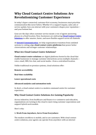 Cloud Contact Centre Solutions