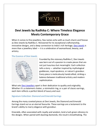 Devi Jewels by Radhika C Where Timeless Elegance Meets Contemporary Grace