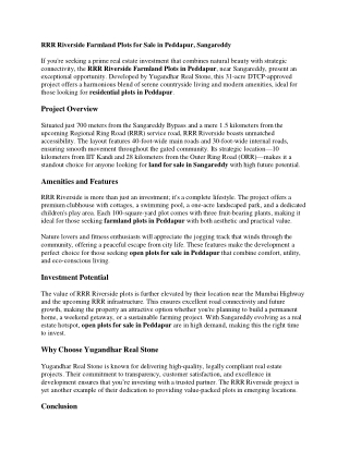 Realstone Farmland Plots and Open Plots in Peddapur, Sangareddy and Hyderabad |