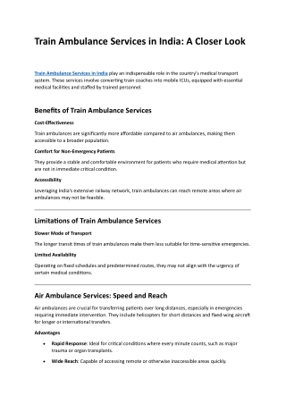 Train Ambulance Services in India A Closer Look