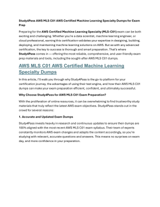 Study4Pass AWS MLS C01 AWS Certified Machine Learning Specialty Dumps for Exam Prep