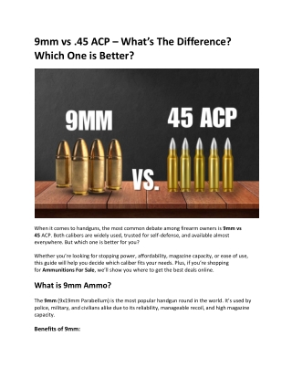 9mm vs 45 ACP  What’s The Difference Which One is Better