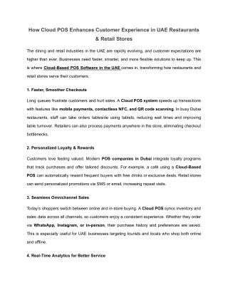 How Cloud POS Enhances Customer Experience in UAE Restaurants & Retail Stores
