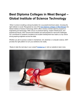 Best Diploma Colleges in West Bengal – Global Institute of Science Technology