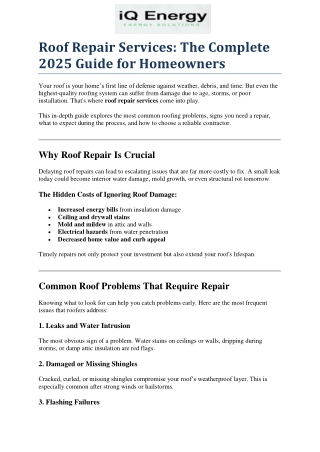 Roof Repair Services: The Complete 2025 Guide for Homeowners