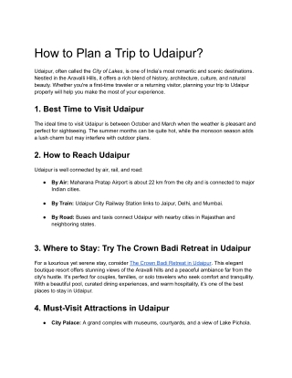 How to Plan a Trip to Udaipur?
