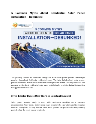 5 Common Myths About Residential Solar Panel Installation—Debunked!.docx