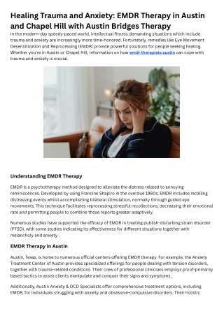 Healing Trauma and Anxiety EMDR Therapy in Austin and Chapel Hill with Austin Bridges Therapy