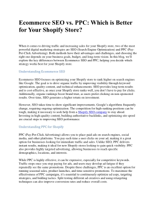 Ecommerce SEO vs. PPC  Which is Better for Your Shopify Store