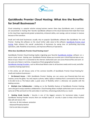 QuickBooks Premier Cloud Hosting What Are the Benefits for Small Businesses