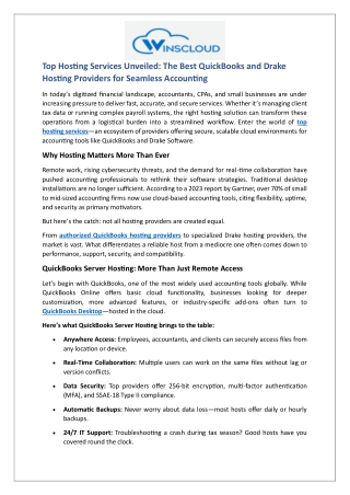 Top Hosting Services Unveiled The Best QuickBooks and Drake Hosting Providers for Seamless Accounting