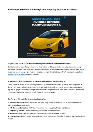 How Ghost Immobiliser Installation in Birmingham Is Stopping Modern Car Thieves