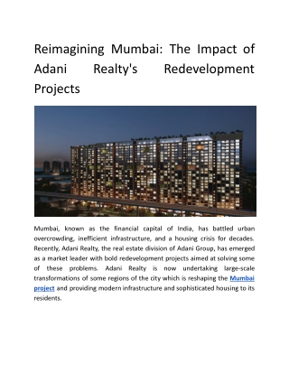 Reimagining Mumbai: The Impact of Adani Realty's Redevelopment Projects