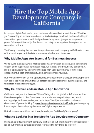 Hire the Top Mobile App Development Company in California