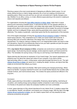 The Importance of Space Planning in Interior Fit-Out Projects