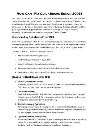 # 1 855-574-3789 How Can I Fix QuickBooks Error 3003