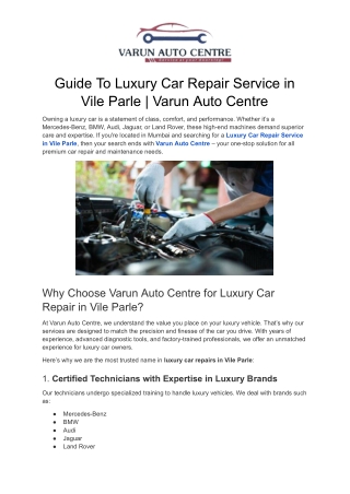 Guide To Luxury Car Repair Service in Vile Parle | Varun Auto Centre