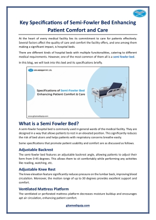 Key Specifications of Semi-Fowler Bed Enhancing Patient Comfort and Care