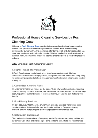 Professional House Cleaning Services by Posh Cleaning Crew