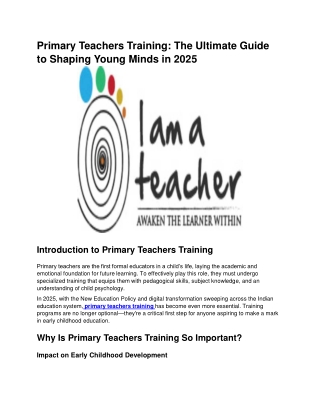 Primary Teachers Training 2025 | Courses, Careers & Scope