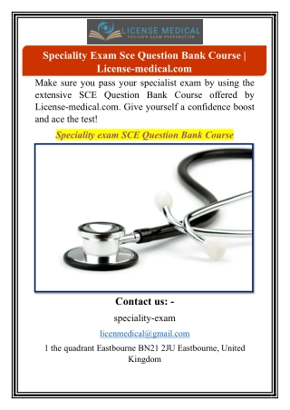 Speciality Exam Sce Question Bank Course | License-medical.com