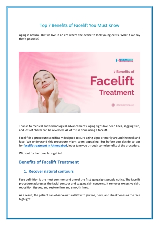 Top 7 Benefits of Facelift Treatments