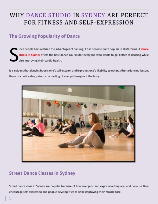 Why Dance Studio in Sydney are Perfect for Fitness and Self-Expression