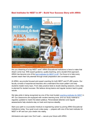 Best Institutes for NEET in AP – Build Your Success Story with ARKA