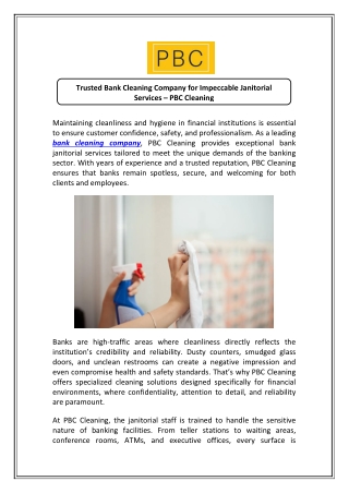 Secure and Clean with PBC Cleaning Bank Janitorial Services