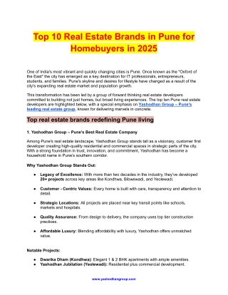 Top 10 Real Estate Brands in Pune for Homebuyers in 2025