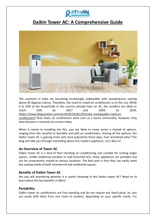 Daikin Tower AC A Comprehensive Guide - Rathan Air Conditioners