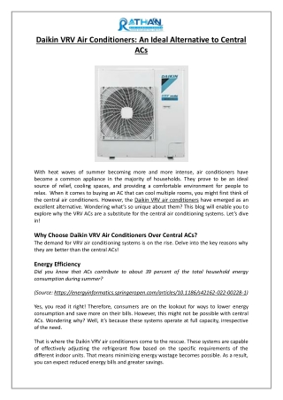 Daikin VRV Air Conditioners An Ideal Alternative to Central ACs - Rathan Air Conditioners