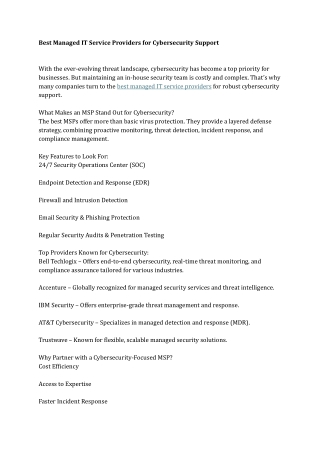 Best Managed IT Service Providers for Cybersecurity Support