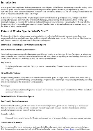 Future of Wintertime Sports: What's Following?