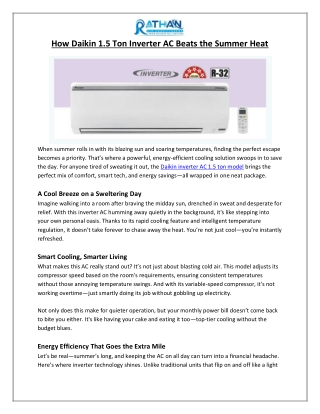 How Daikin 1.5 Ton Inverter AC Beats the Summer Heat - Rathan Air Conditioners