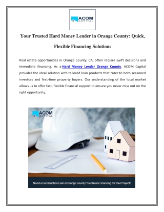 Your Trusted Hard Money Lender in Orange County - Quick, Flexible Financing Solutions