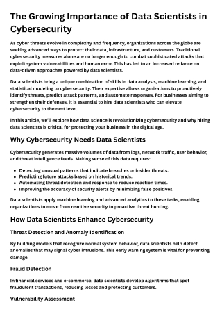 The Growing Importance of Data Scientists in Cybersecurity