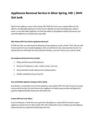 Appliances Removal In Silver Spring, MD