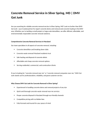 Concrete Removal In Silver Spring, MD