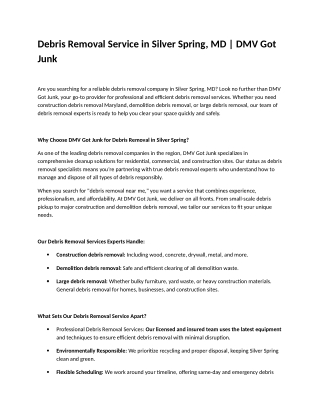 Debris Removal Service In Silver Spring, MD