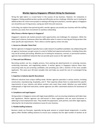 Worker Agency Singapore- Efficient Hiring for Businesses