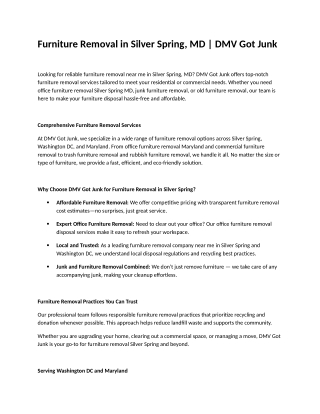 Furniture Removal In Silver Spring, MD