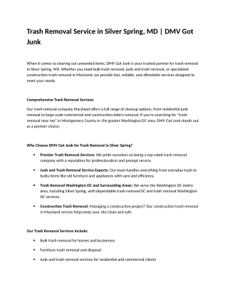 Trash Removal In Silver Spring, MD