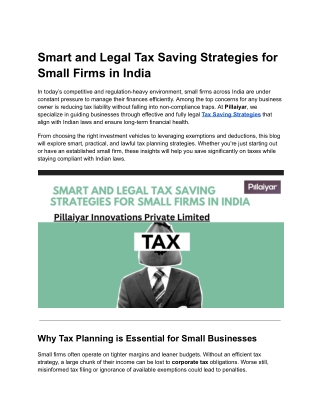 Smart and Legal Tax Saving Strategies for Small Firms in India