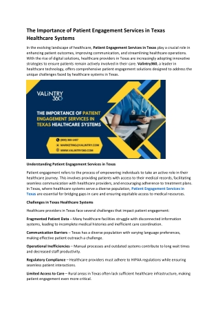 The Importance of Patient Engagement Services in Texas Healthcare Systems